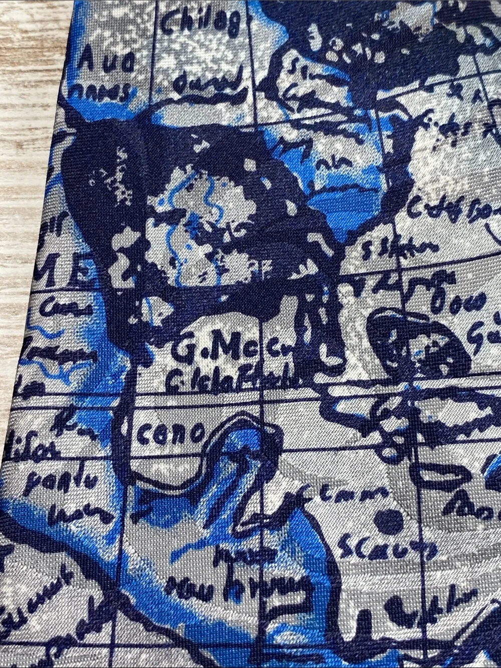Steven Harris Gospel Quote Necktie Blue Gray Vintage Nautical Ship Map